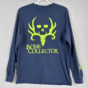 Bone Collector T-Shirt Unisex M Long-Sleeve Navy Blue w/ Neon Green Skull